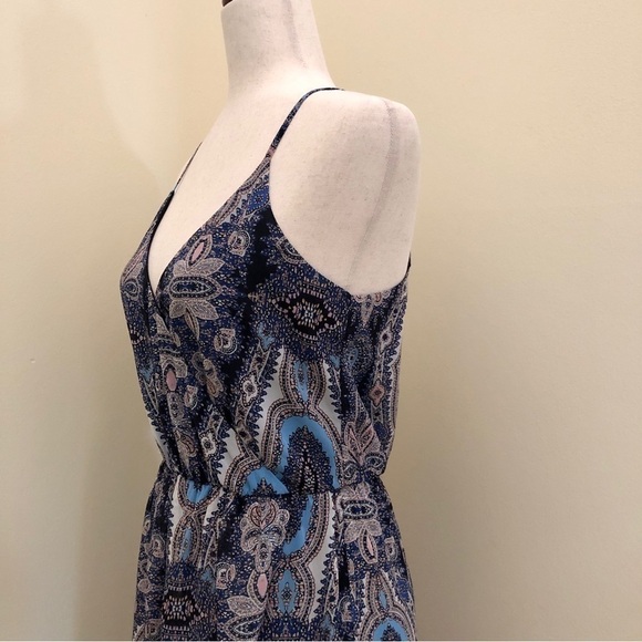 Lush. Faux Wrap High Low Maxi Dress. Blue and Pink Pattern. Small - Picture 5 of 15